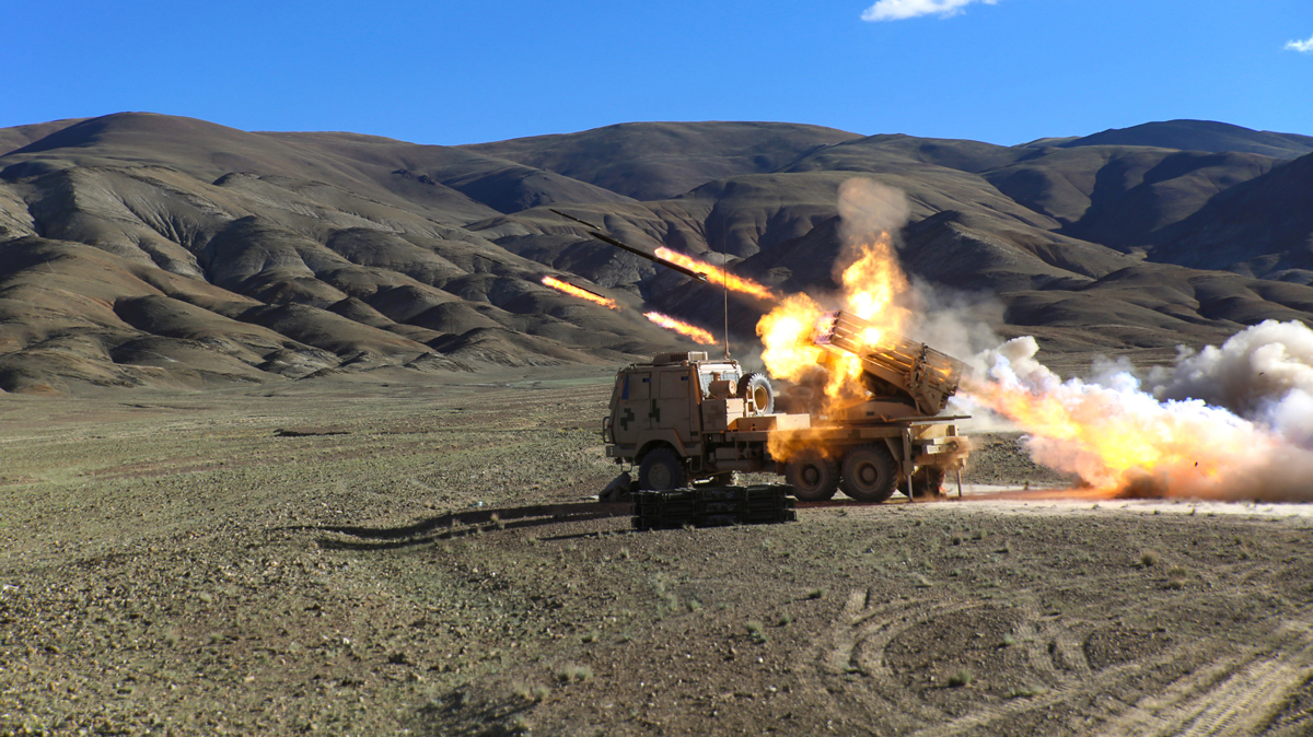 Long-range rockets launched at mock targets