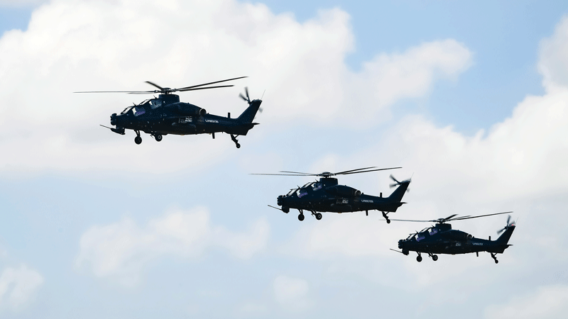 Multi-type helicopters in realistic combat test