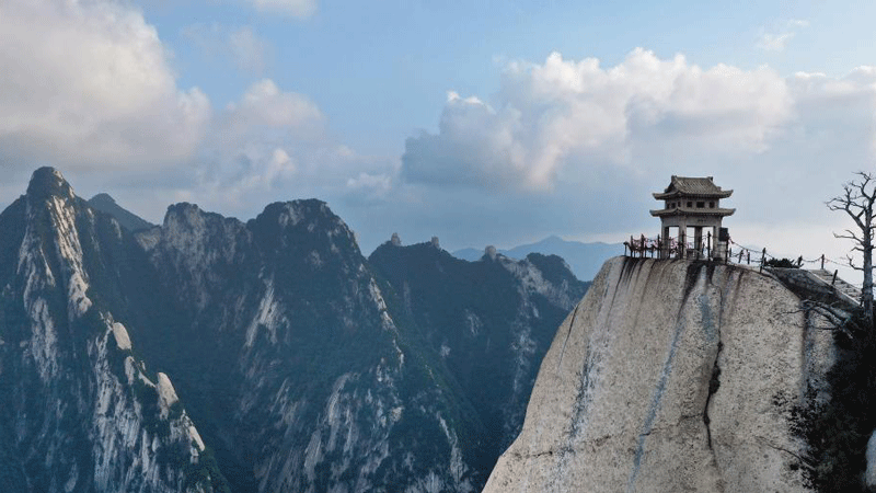 Scenery of mist-shrouded Mount Huashan in Weinan, Shaanxi