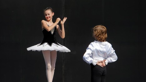 Ballet students perform in Bucharest's National Opera hall, Romania