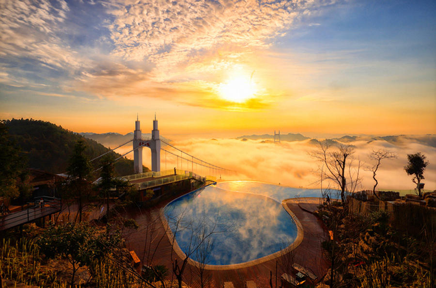 Extreme sporting activities atop suspension bridge to be opened to public in central China