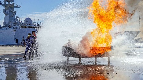 Damage control drill conducted during integrated training exercise