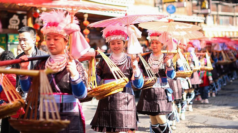 Dong ethnic group in Guizhou celebrate New Year in traditional costumes