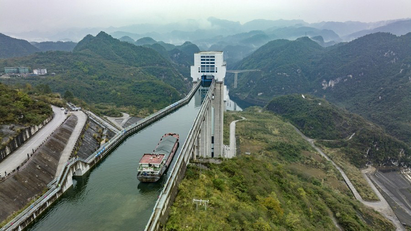 Hydropower station in SW China adopts lifts to help ships pass through