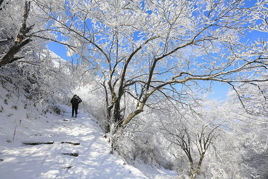 Enchanting sight after snowfall at Jingshe Ancient Road in E China's Anhui