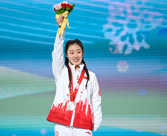 Awarding ceremony for para alpine skiing Women's Downhill Standing