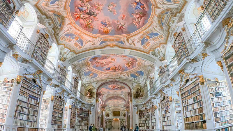 View of library of Admont Abbey in Austria