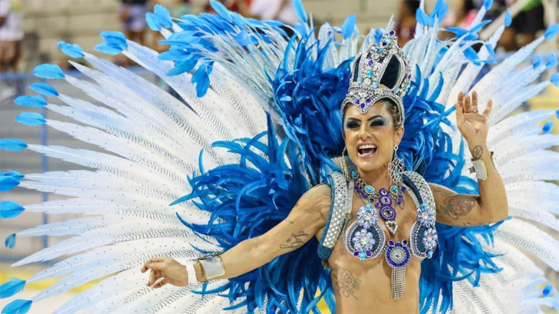 Revelers participate in carnival parade in Rio de Janeiro, Brazil