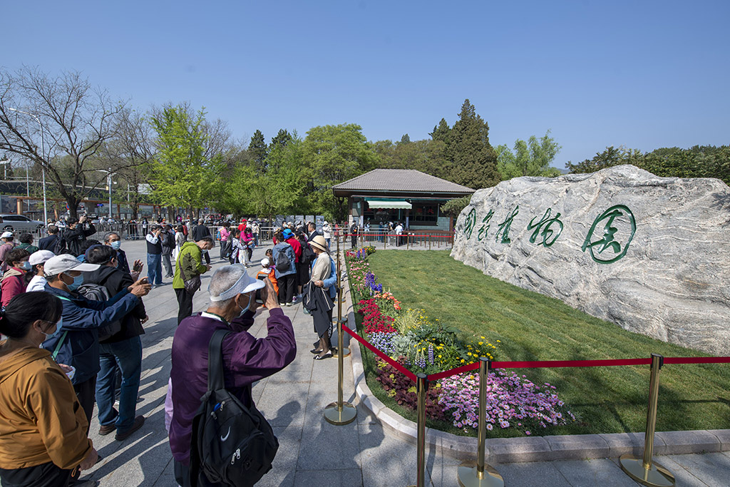 Visitors capture photos of a stone tablet inside the National Botanical Garden in Beijing. (People’s Daily Online/Weng Qiyu)