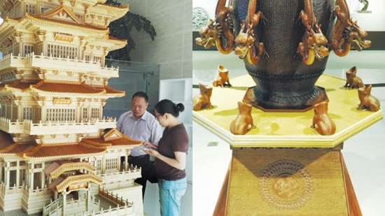 Bamboo weaving artists create model of Tengwang Pavilion in 8 months