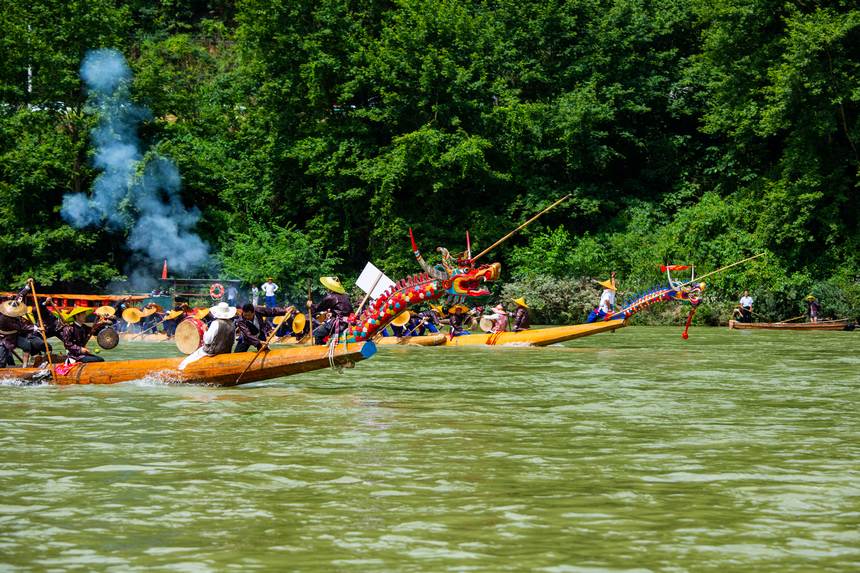 Canoe dragon boat festival of Miao ethnic group held in Guizhou