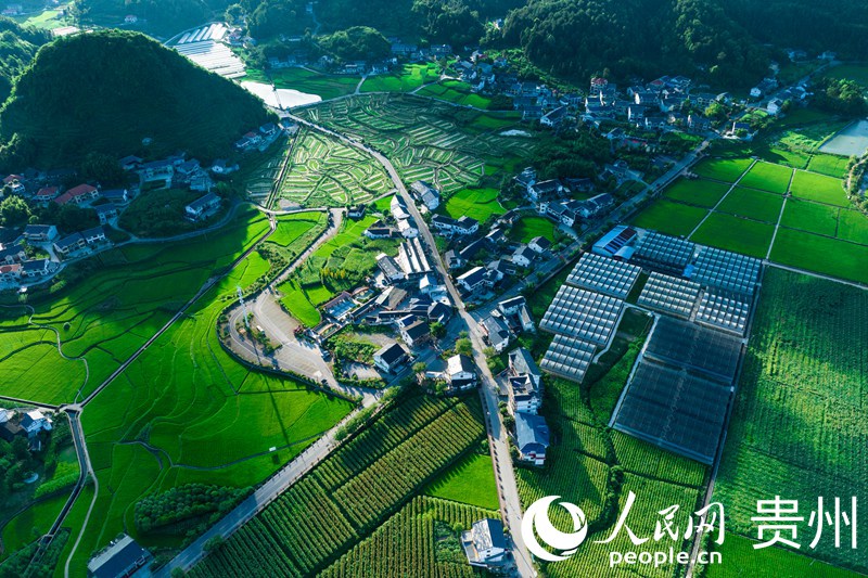 Aerial view of beautiful village in SW China’s Guizhou