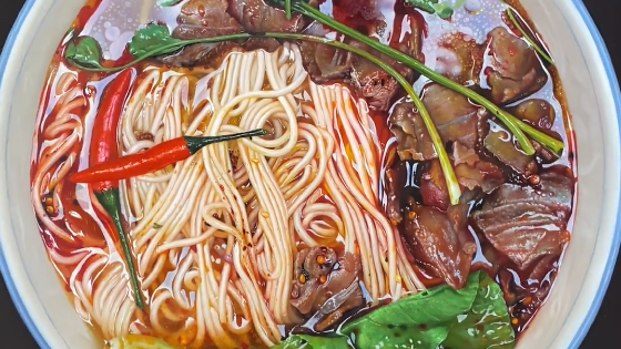 Mouthwatering painting of beef noodles