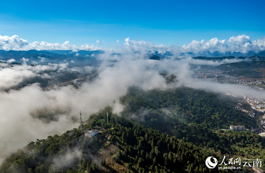 Spectacular sea of clouds appears at Pu'er Mountain in SW China's Yunnan for first time this year