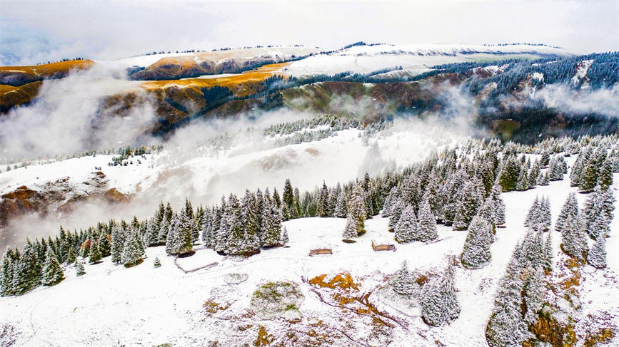 Snow turns Duolang Canyon in China's Xinjiang into 'colorful oil painting'