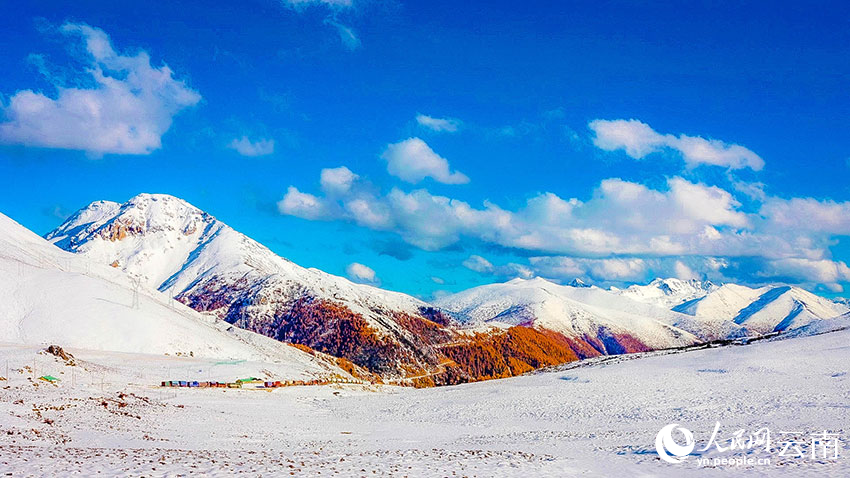 Baima Snow Mountain in SW China's Yunnan sees first snowfall in autumn