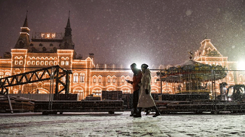 Snowfall in Moscow, Russia