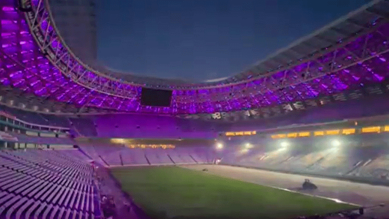 Gorgeous lighting at Beijing Workers Stadium under renovation wows citizens