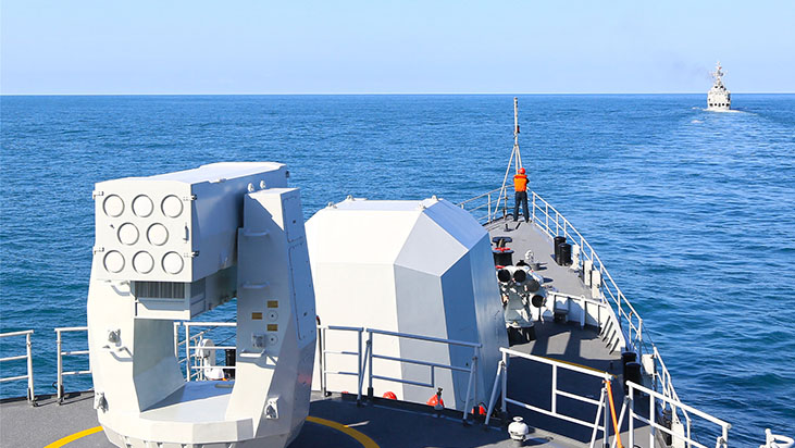 Frigate flotilla steams during maritime training