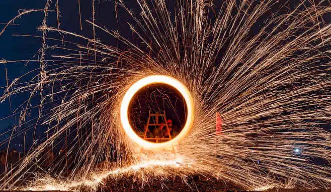 Molten iron fireworks create festive atmosphere