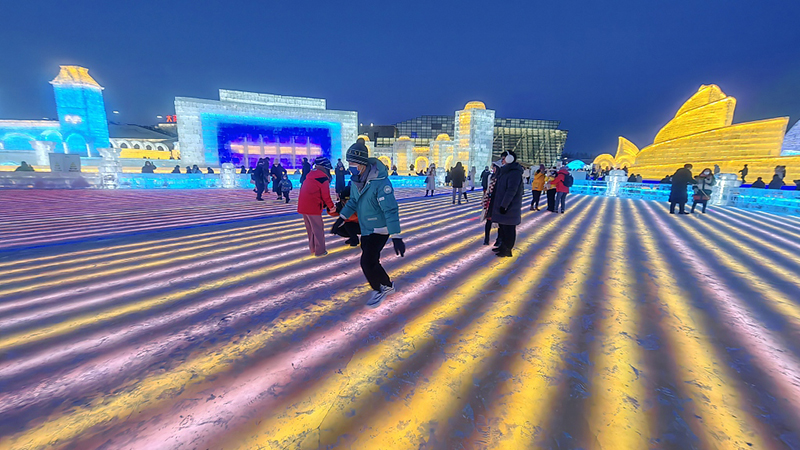 Tourists enjoy frozen fantasy kingdom in Harbin