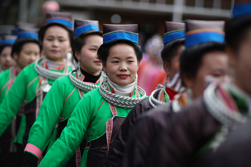 Miao people in SW China's Guizhou celebrate Spring Festival with traditional dances