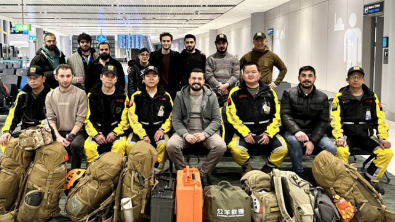 Chinese civil rescue team joins assistance forces from multiple countries at Istanbul Airport, Türkiye