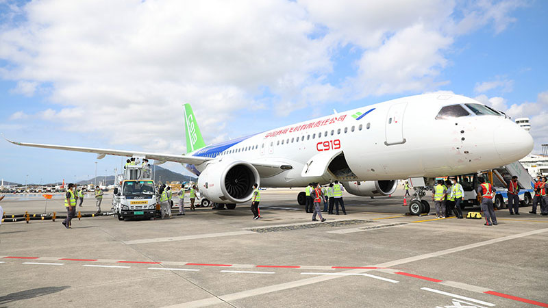 China's homegrown jetliner C919 arrives in S China's Sanya for first time during long-distance test flight