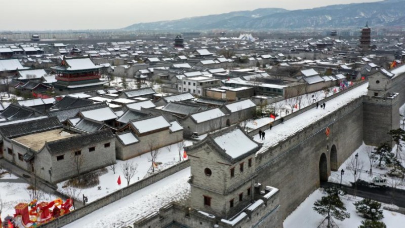 Snow scenery of tourist attraction "Taiyuan ancient county" in N China