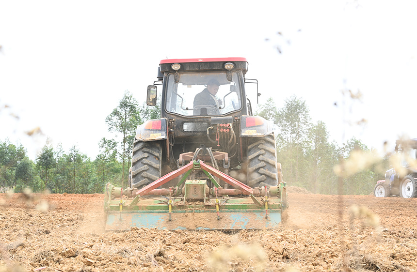 Agricultural machinery helps farmers plant sugarcane efficiently in S China's Guangxi