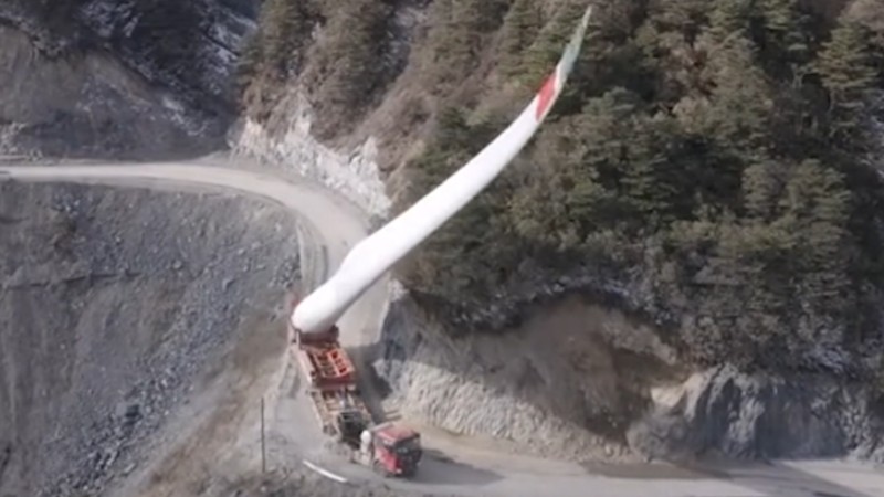 How difficult could it be to transport wind turbine blades to the top of a cliff?