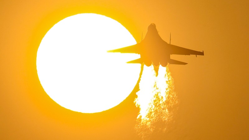 Fighter jet soars into sky for flight training