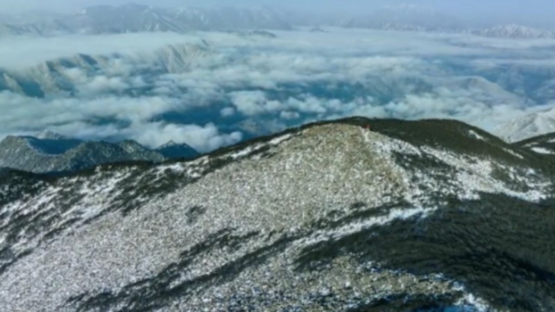 Sea of clouds over Qinling Mountains after snowfall