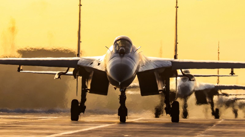 Fighter jets engage in real-combat flight training