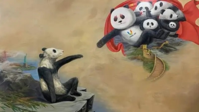 Father, daughter create huge oil painting to welcome return of giant panda Ya Ya