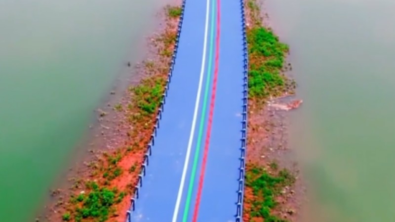 A floating bridge covered with water