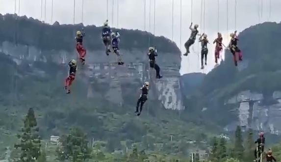 Rescue teams show proficient rope rescue techniques