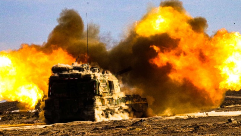 Armored vehicles in live-fire test