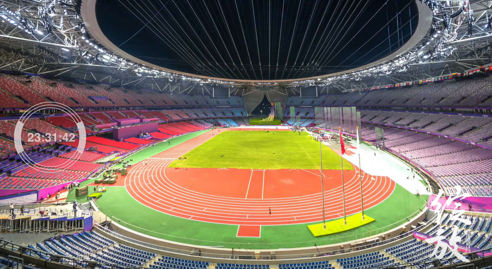 Magical timelapse of Hangzhou Olympic Sports Centre Stadium preparing for closing ceremony