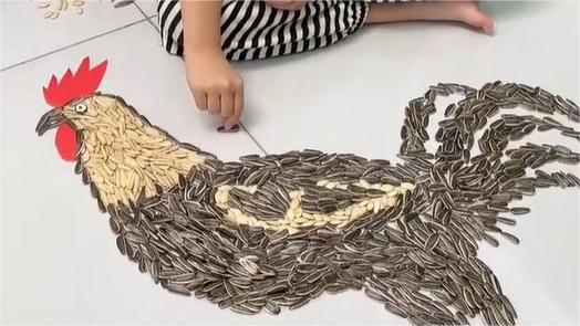 Girl creates lively animals, objects with sunflower seeds