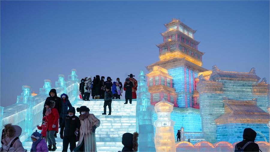 Splendid aerial view of winter in Harbin