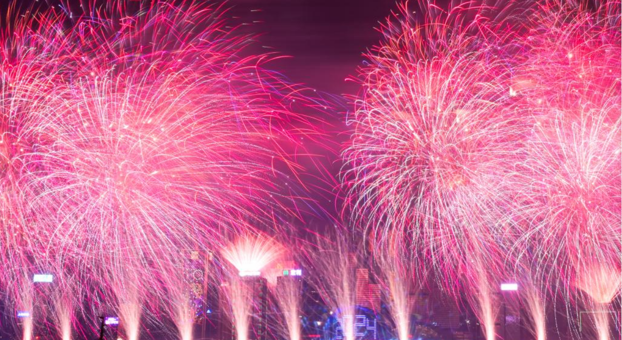 Fireworks in celebration of New Year illuminate sky in Hong Kong