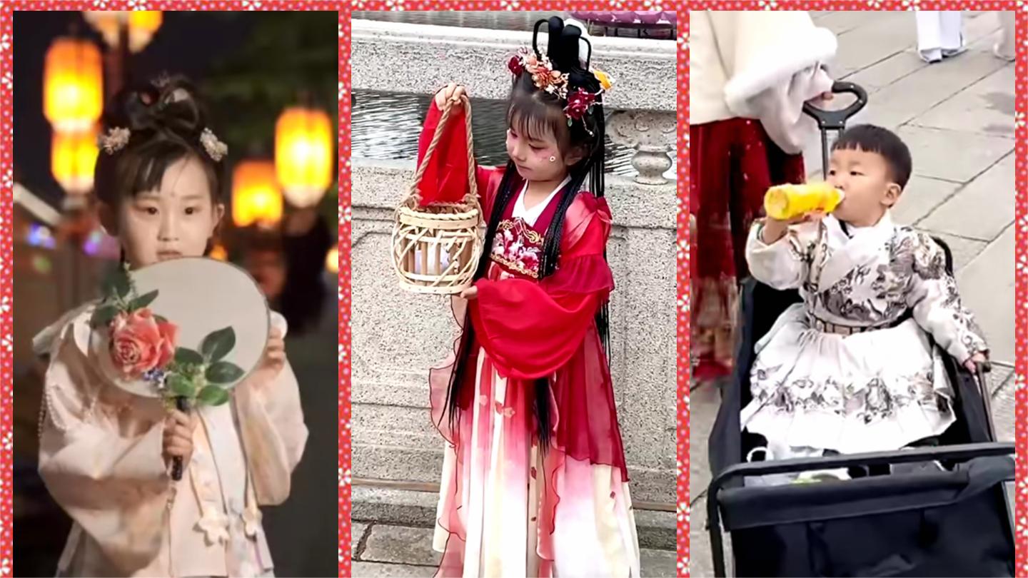 Adorable kids experience Hanfu fashion in C China's Luoyang