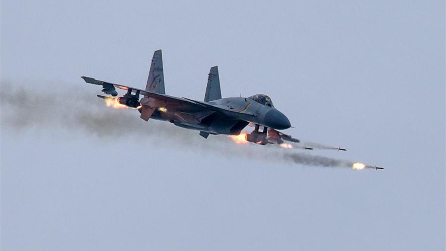 J-15 fighter jet drops bombs