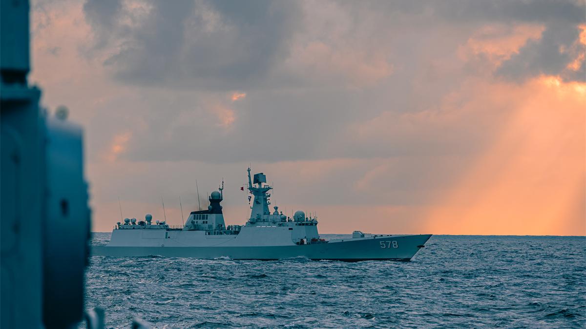 Type 054A guided-missile frigate in maritime training