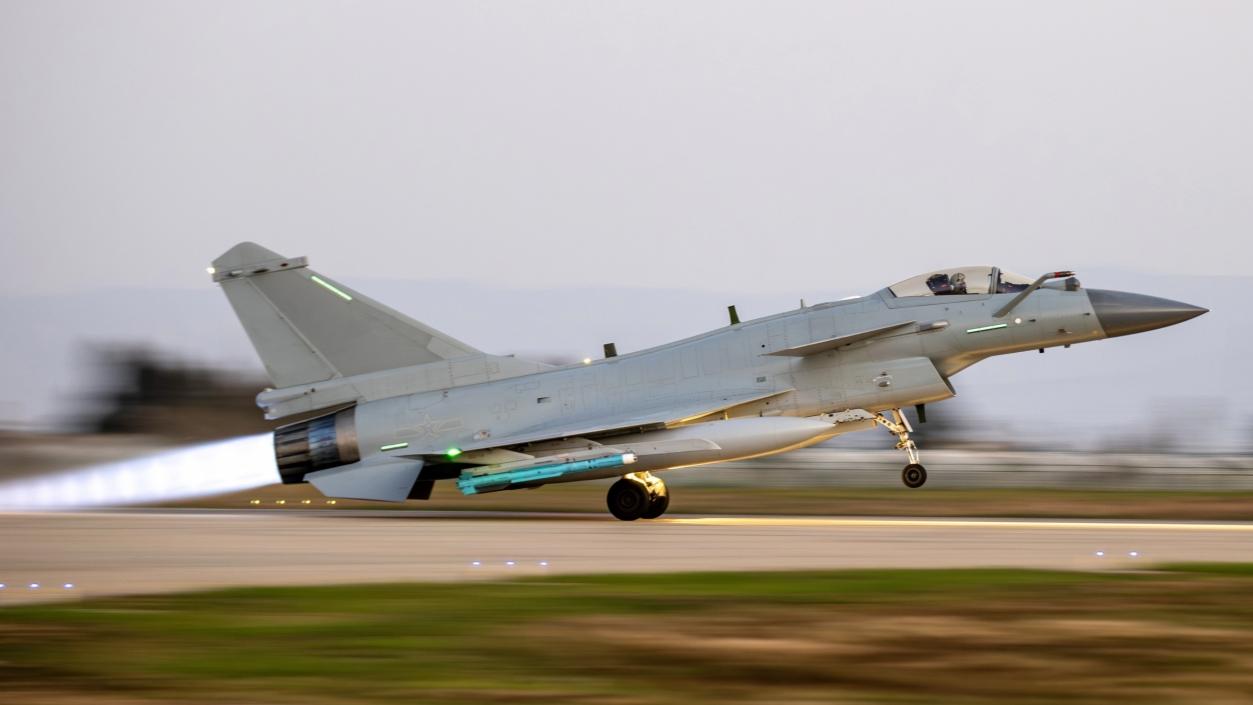 J-10 Fighter Jet Takes Off for Training