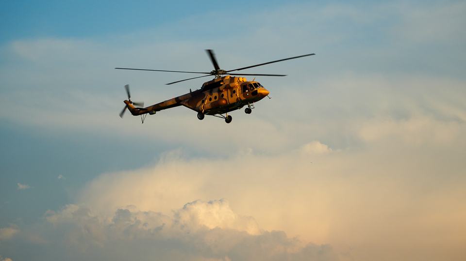 Multi-type helicopters engage in flight training