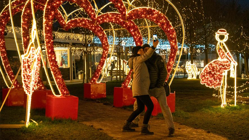 People visit Story of Lights themed park in Prague