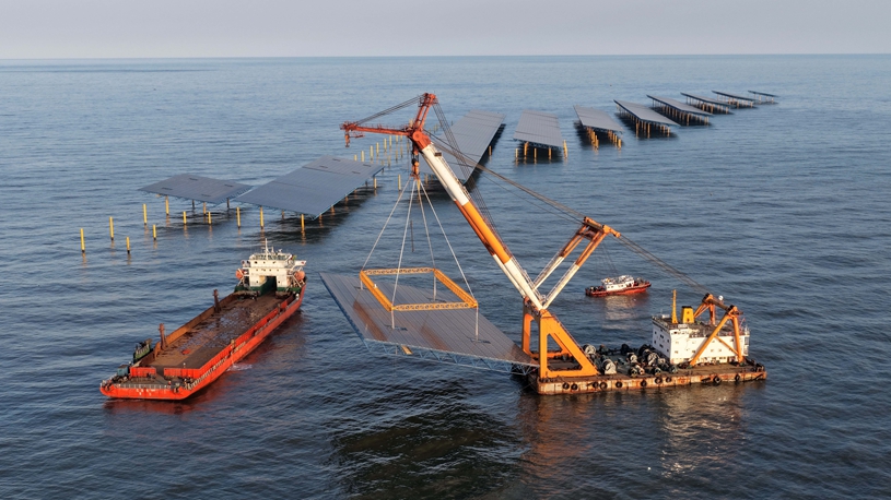 View of offshore photovoltaic power station in China's Hebei