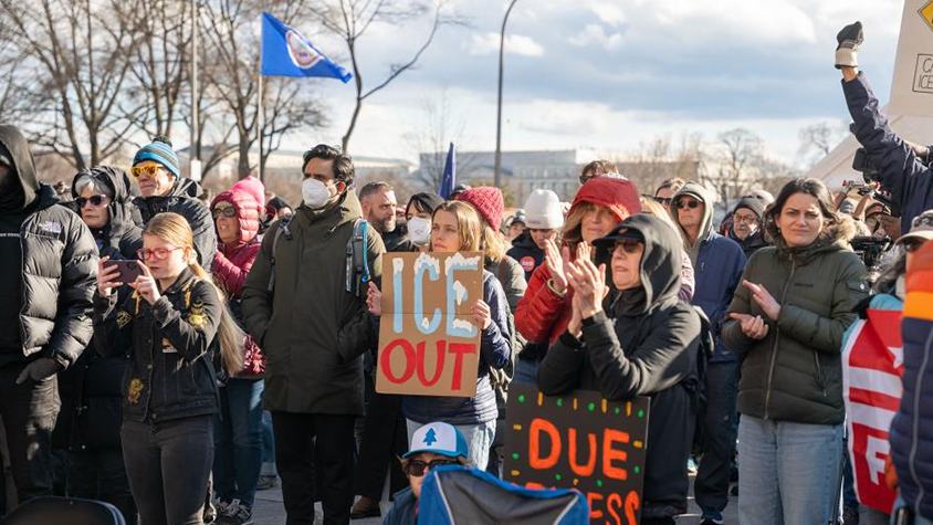 People protest against U.S. Immigration and Customs Enforcement in Washington, D.C.